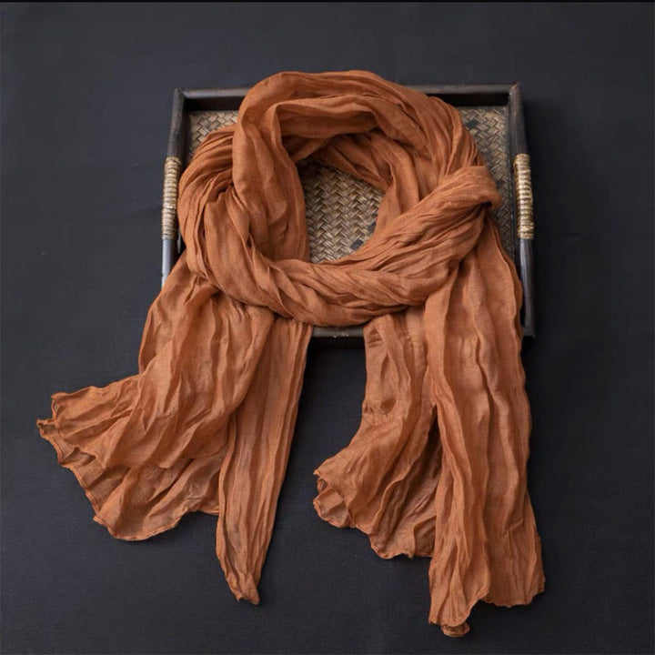 Women's Retro Solid Color Cotton Linen Thin Scarf - Orange - image 6