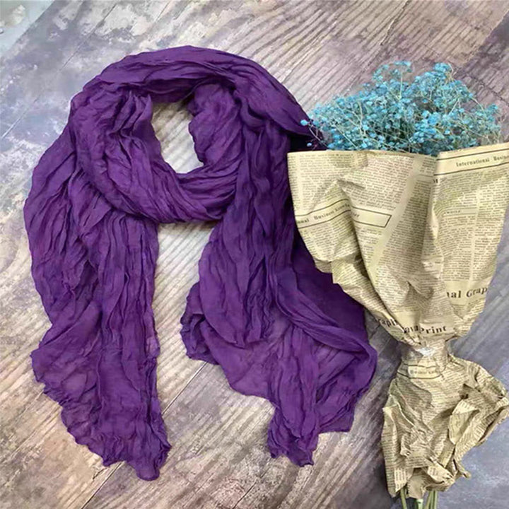 Women's Retro Solid Color Cotton Linen Thin Scarf - Purple - image 8
