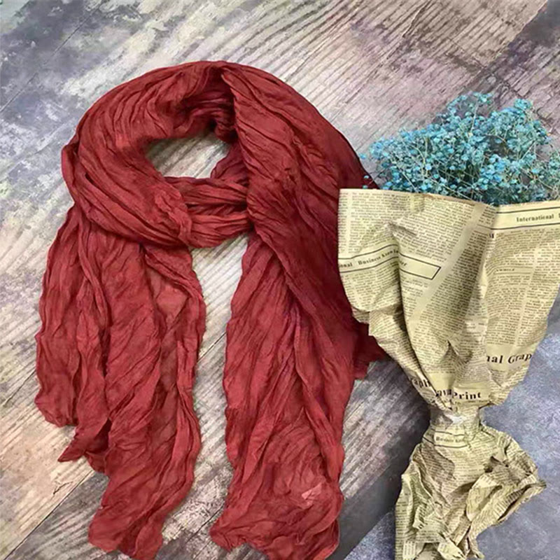 Women's Retro Solid Color Cotton Linen Thin Scarf - Red - image 12