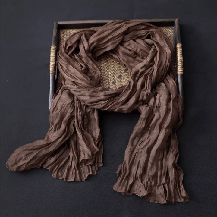 Women's Retro Solid Color Cotton Linen Thin Scarf - Coffee - image 5