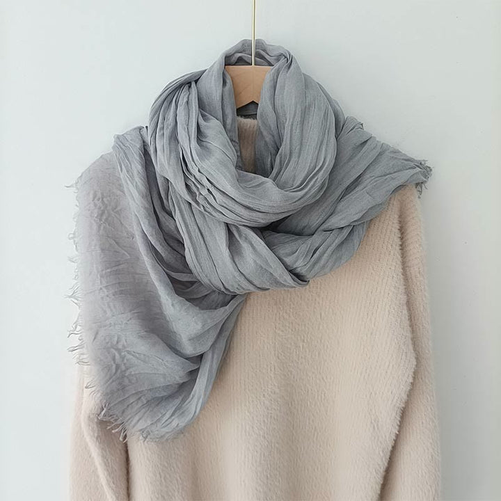 Women's Retro Solid Color Lightweight Cotton Linen Thin Scarf - Light Gray - image 11