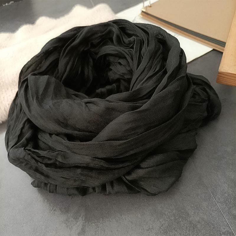 Women's Retro Solid Color Lightweight Cotton Linen Thin Scarf - Black - image 6
