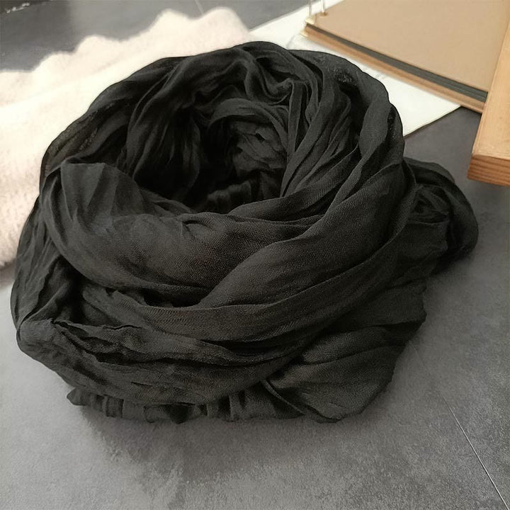 Women's Retro Solid Color Lightweight Cotton Linen Thin Scarf - Black - image 6