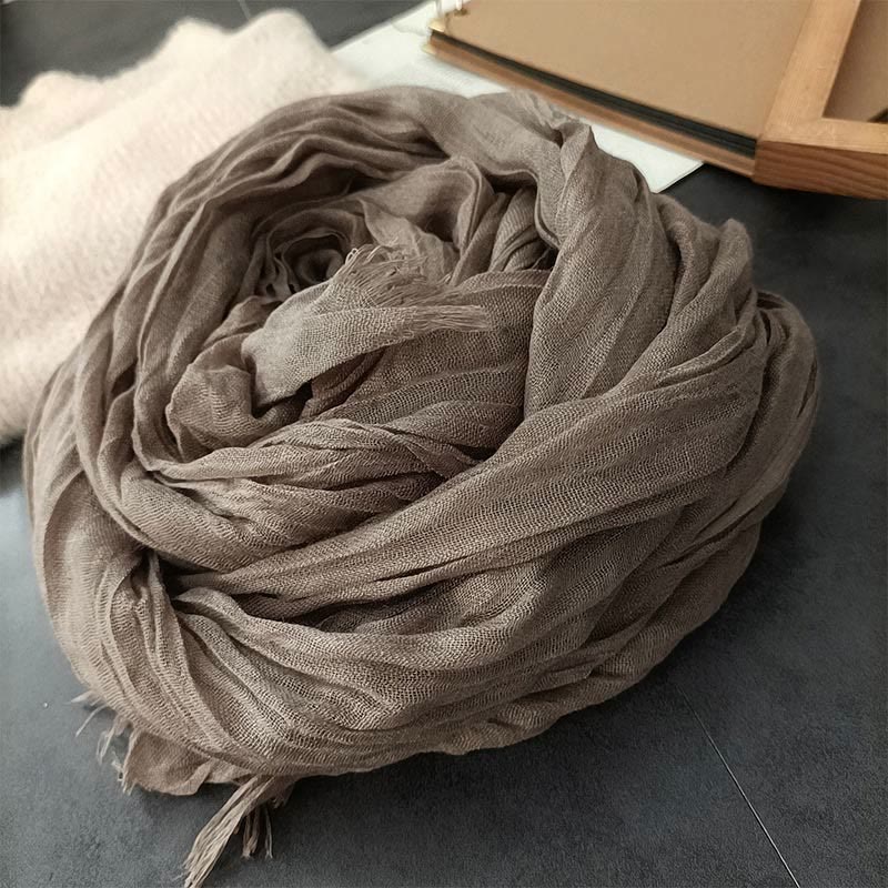 Women's Retro Solid Color Lightweight Cotton Linen Thin Scarf - Khaki - image 13
