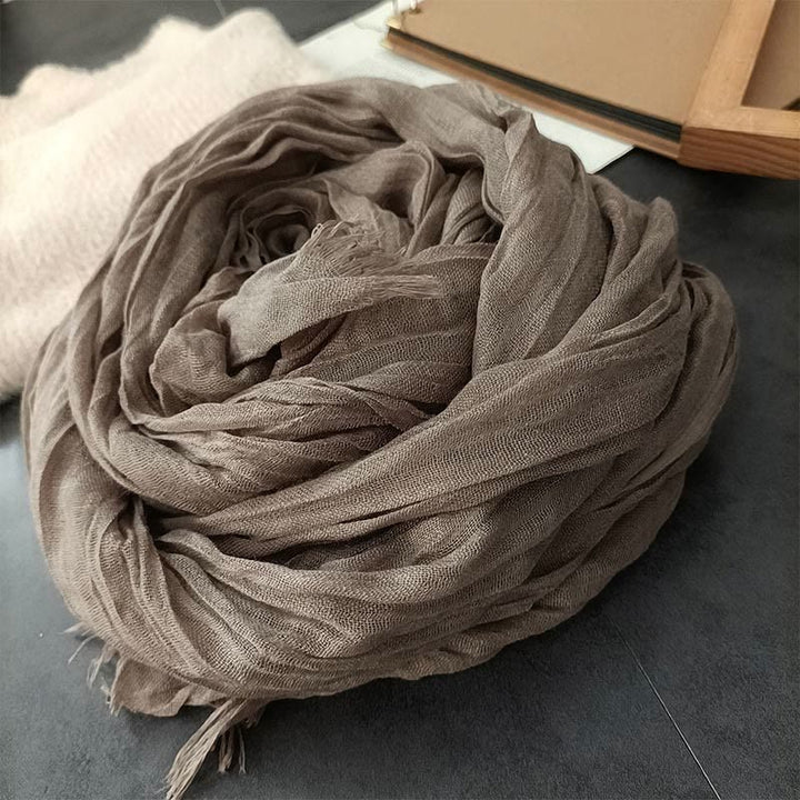 Women's Retro Solid Color Lightweight Cotton Linen Thin Scarf - Khaki - image 13
