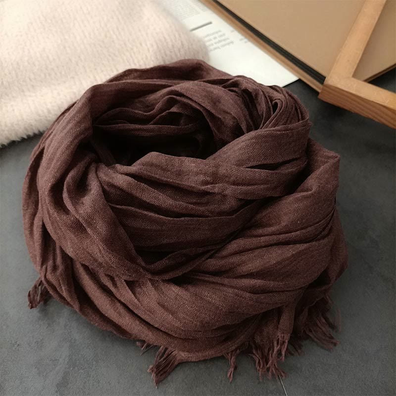 Women's Retro Solid Color Lightweight Cotton Linen Thin Scarf - Brown - image 9