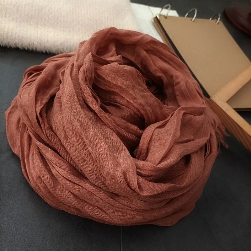 Women's Retro Solid Color Lightweight Cotton Linen Thin Scarf - Brick Red - image 10