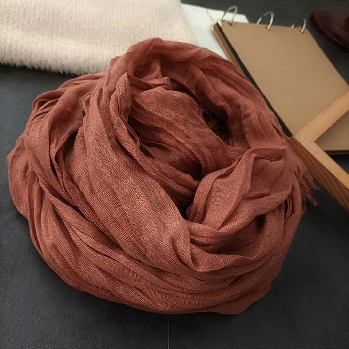 Women's Retro Solid Color Lightweight Cotton Linen Thin Scarf - Brick Red - image 10