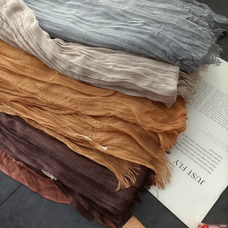 Women's Retro Solid Color Lightweight Cotton Linen Thin Scarf - image 2