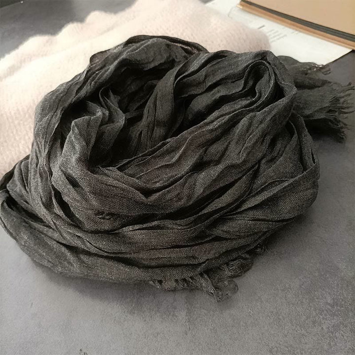 Women's Retro Solid Color Lightweight Cotton Linen Thin Scarf - Dark Gray - image 12