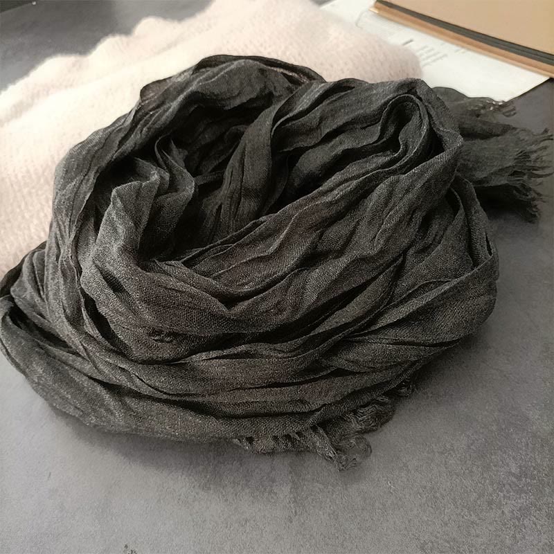 Women's Retro Solid Color Lightweight Cotton Linen Thin Scarf - Dark Gray - image 12