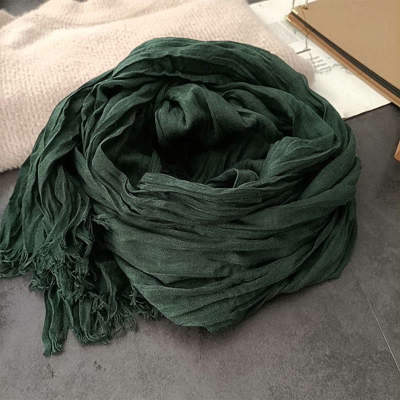 Women's Retro Solid Color Lightweight Cotton Linen Thin Scarf - Green - image 4