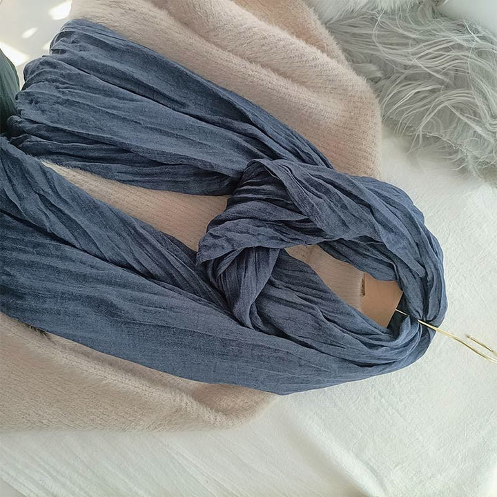 Women's Retro Solid Color Lightweight Cotton Linen Thin Scarf - Blue - image 5