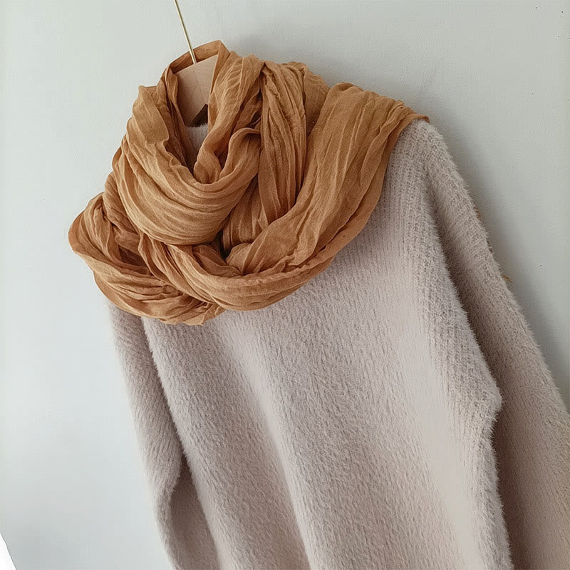 Women's Retro Solid Color Lightweight Cotton Linen Thin Scarf - Yellow - image 1