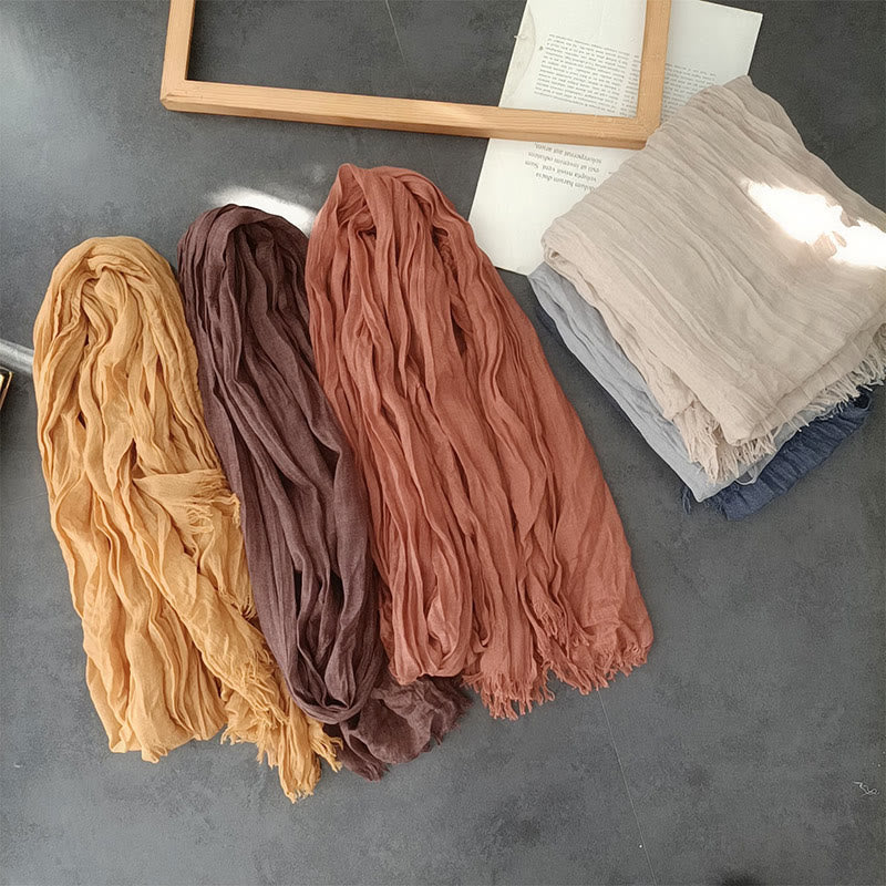 Women's Retro Solid Color Lightweight Cotton Linen Thin Scarf