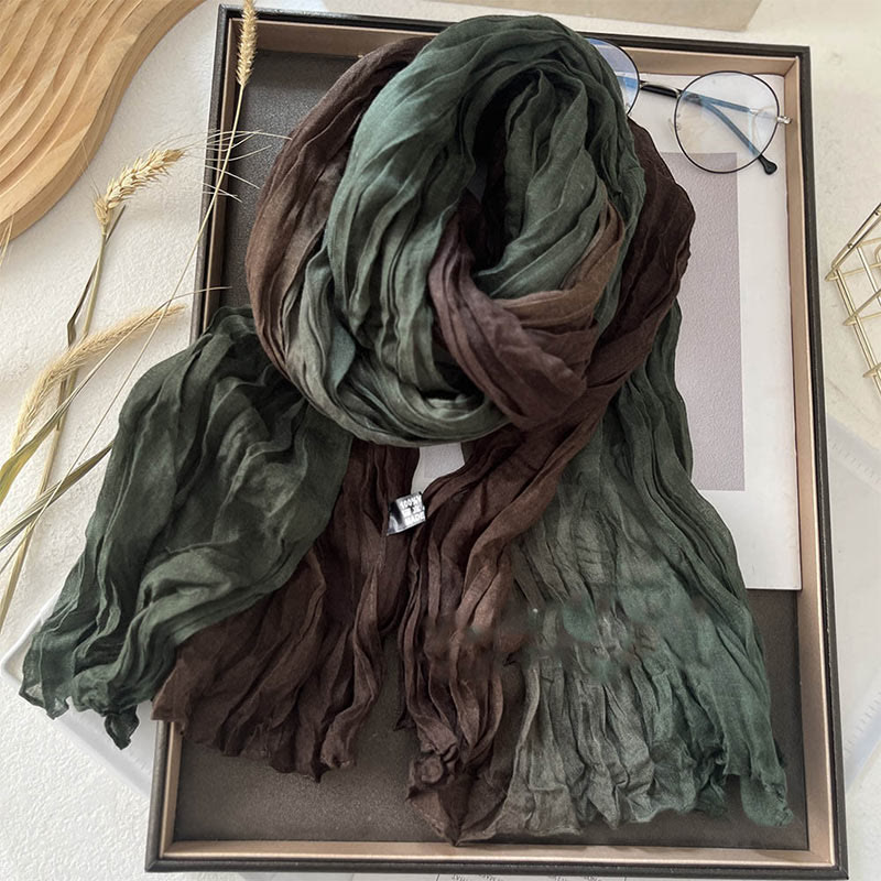 Women's Gradient Solid Color Thin Scarf - Green Coffee - image 5
