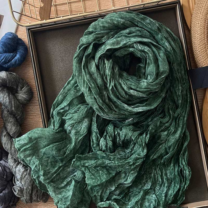 Women's Retro Tie Dye Color Thin Scarf - Green - image 13
