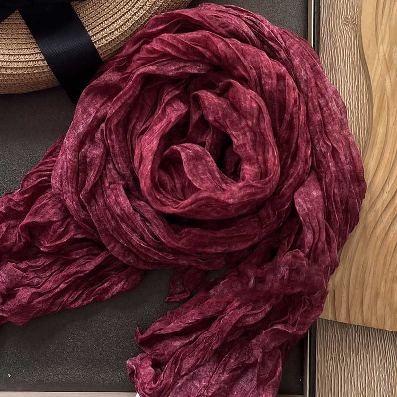 Women's Retro Tie Dye Color Thin Scarf - Red - image 11