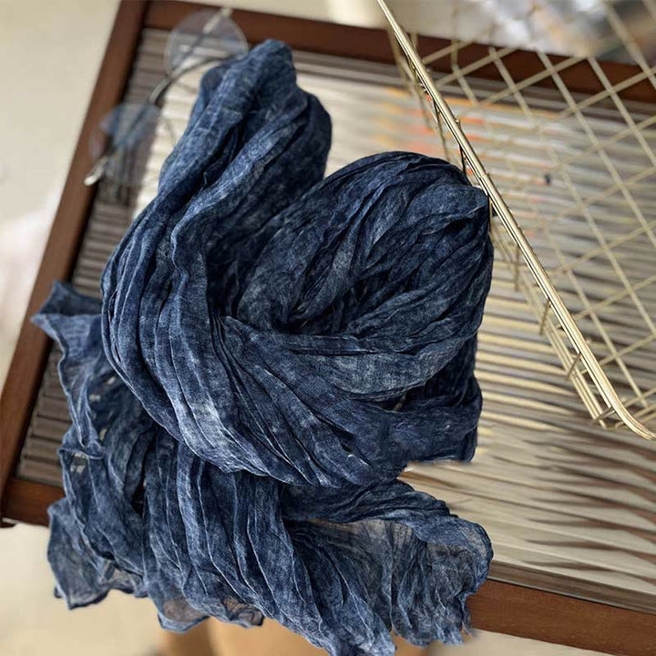 Women's Retro Tie Dye Color Thin Scarf - Dark Blue - image 7