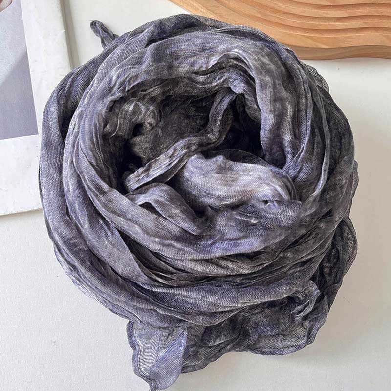 Women's Retro Tie Dye Color Thin Scarf - Gray - image 9