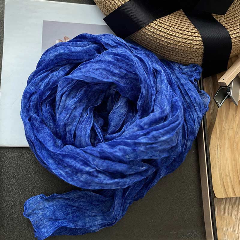 Women's Retro Tie Dye Color Thin Scarf - Royal Blue - image 8