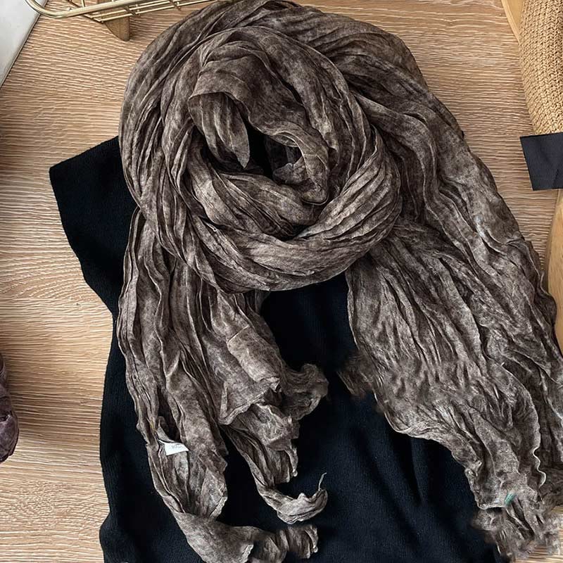 Women's Retro Tie Dye Color Thin Scarf - Coffee - image 3