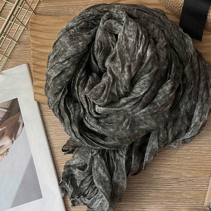 Women's Retro Tie Dye Color Thin Scarf - Dark Gray - image 4