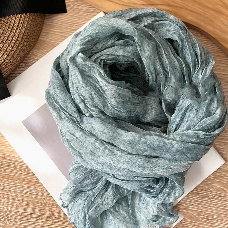 Women's Retro Tie Dye Color Thin Scarf - Light Blue - image 5