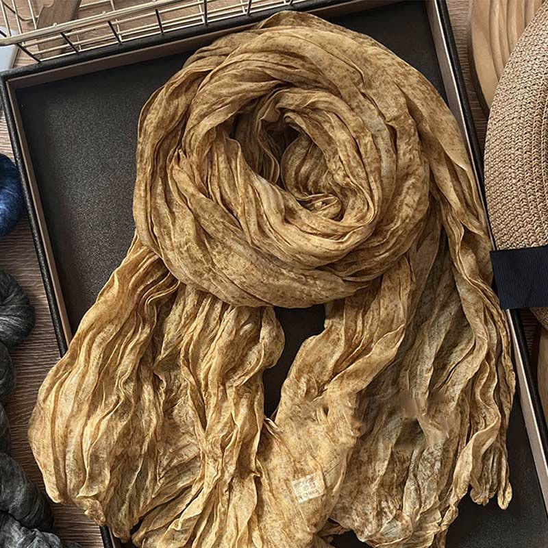 Women's Retro Tie Dye Color Thin Scarf - Yellow - image 0