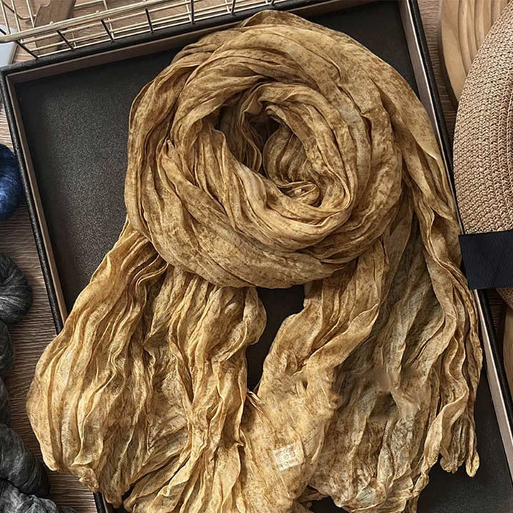 Women's Retro Tie Dye Color Thin Scarf - Yellow - image 0