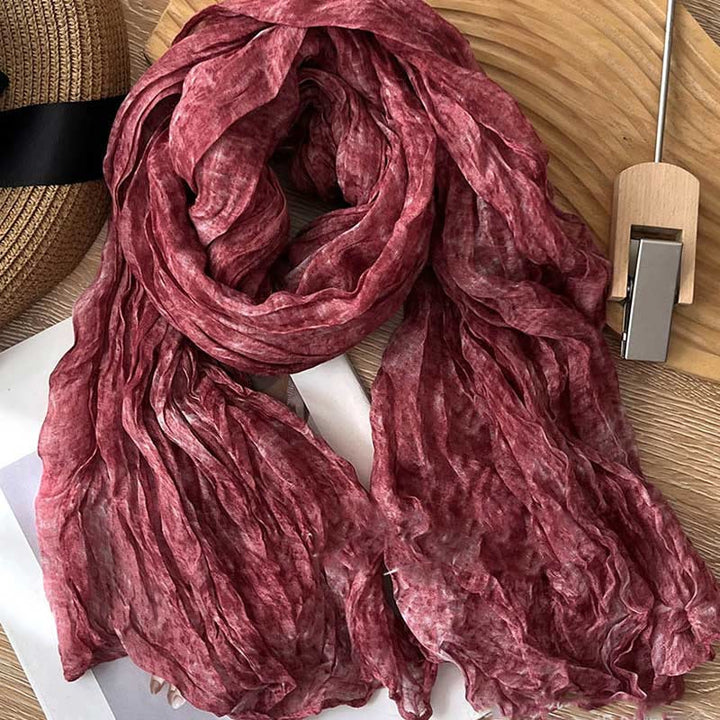 Women's Retro Tie Dye Color Thin Scarf - Dark Red - image 6