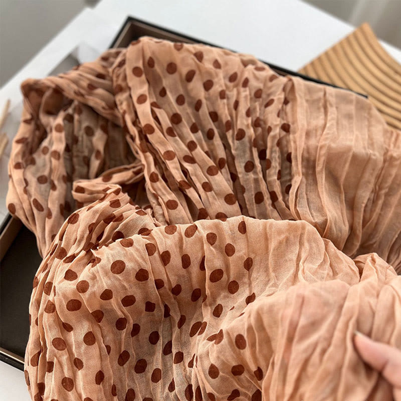 Women's Retro Polka Dot Crinkle Thin Scarf - Camel - image 3