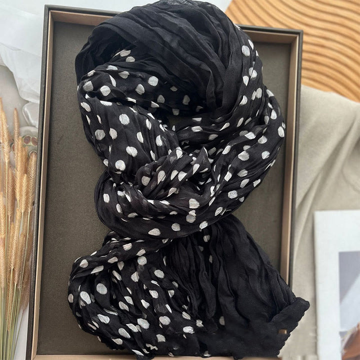 Women's Retro Polka Dot Crinkle Thin Scarf - Black - image 0