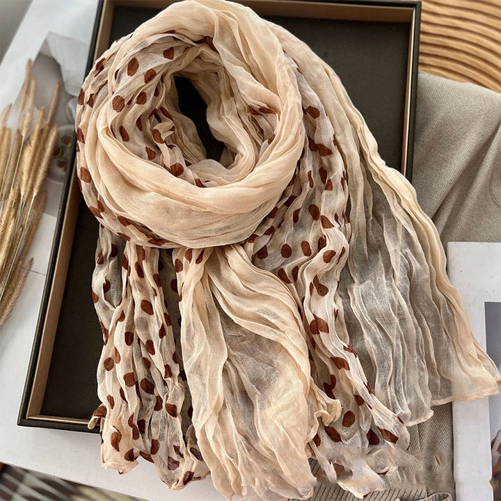Women's Retro Polka Dot Crinkle Thin Scarf - Beige - image 2
