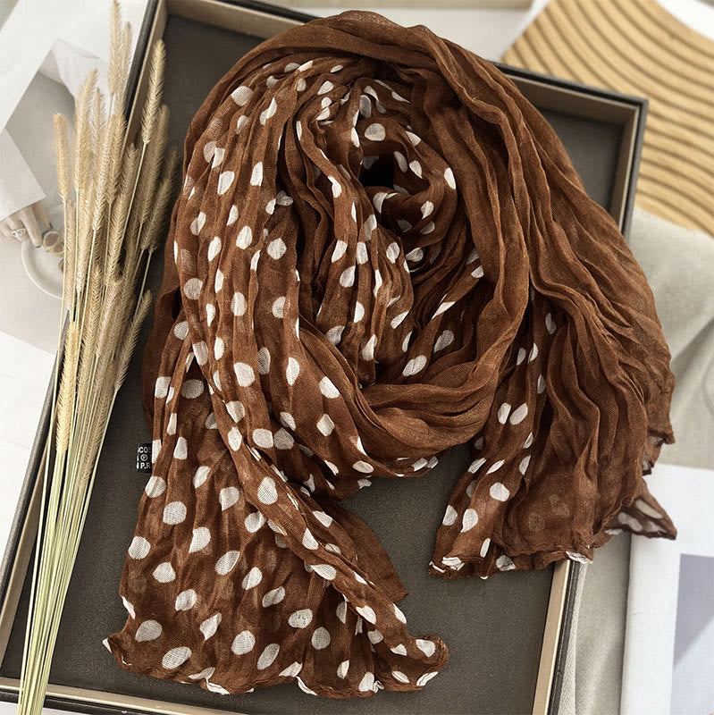 Women's Retro Polka Dot Crinkle Thin Scarf - Coffee - image 4