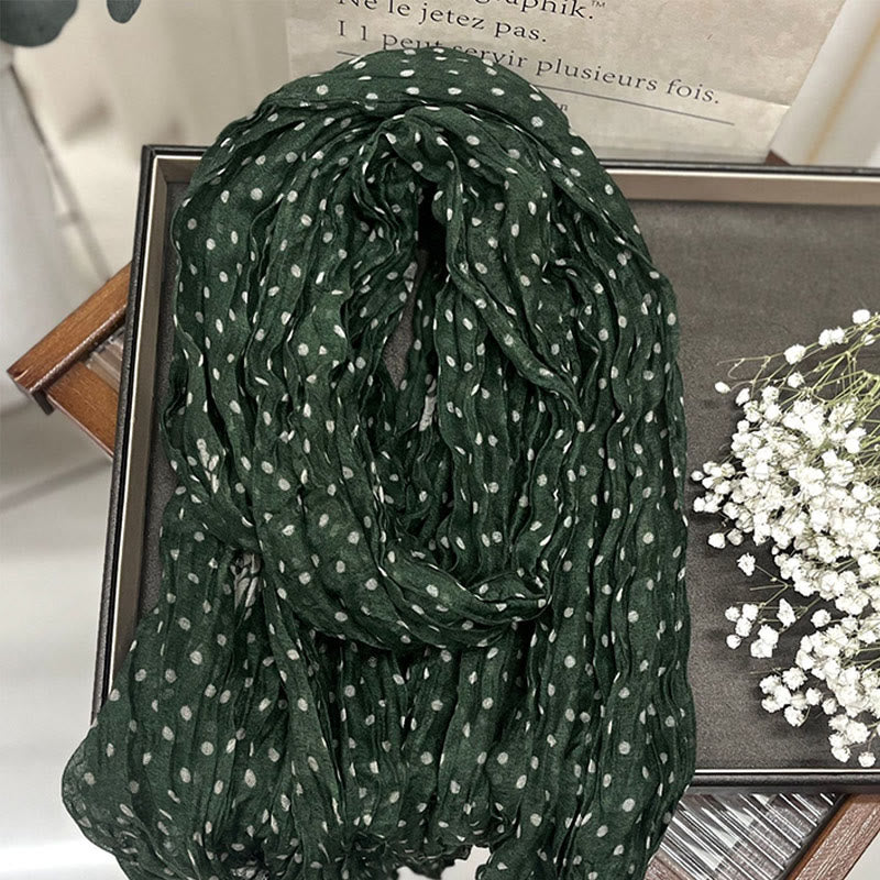 Women's Retro Polka Dot Crinkle Thin Scarf - Green Flower - image 6