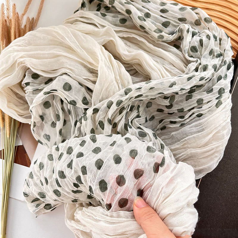 Women's Retro Polka Dot Crinkle Thin Scarf - White - image 1