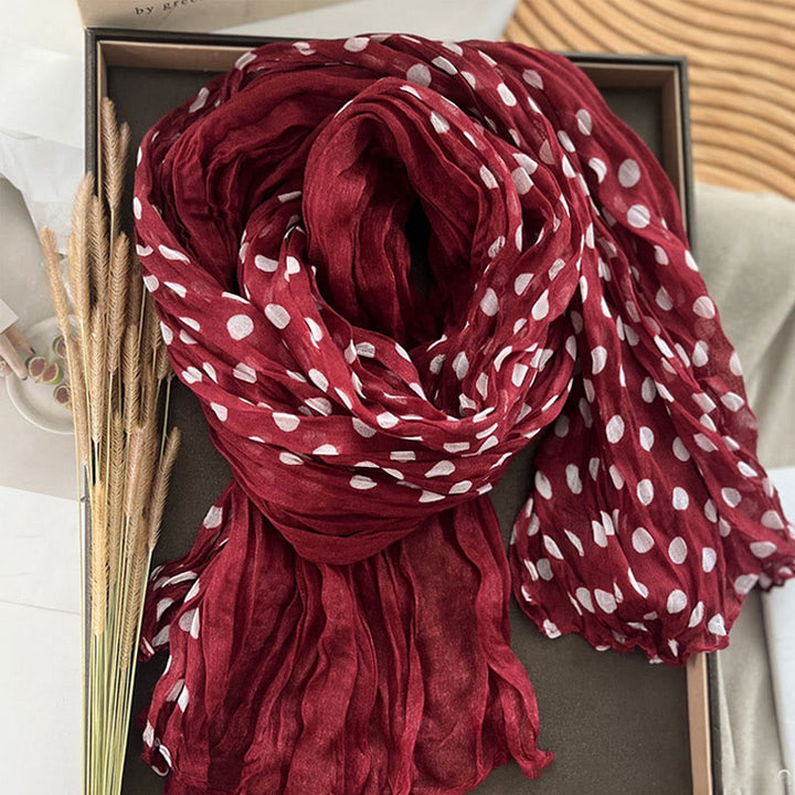 Women's Retro Polka Dot Crinkle Thin Scarf - Red - image 5