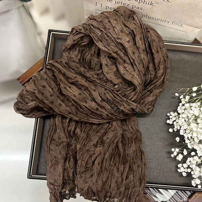 Women's Retro Polka Dot Crinkle Thin Scarf - Dark Khaki Flower - image 10