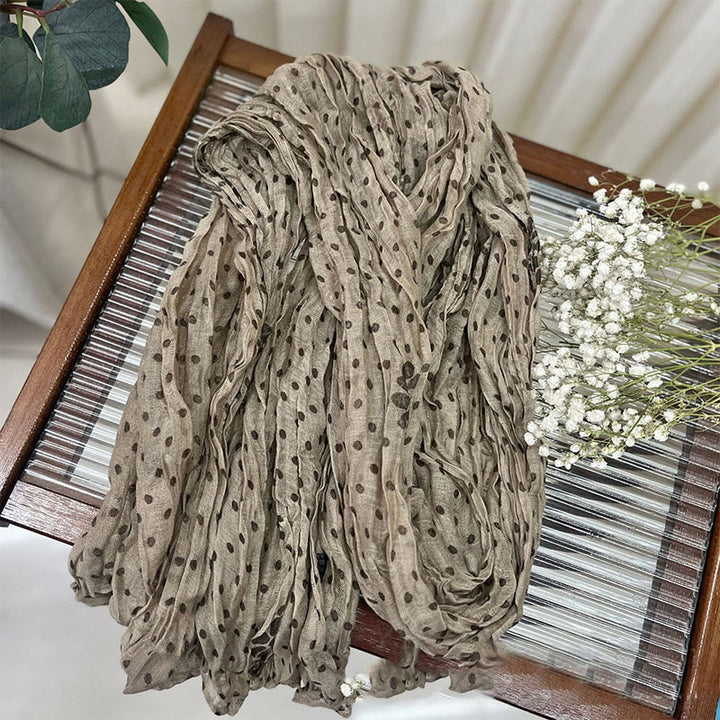 Women's Retro Polka Dot Crinkle Thin Scarf - Camel Flower - image 11