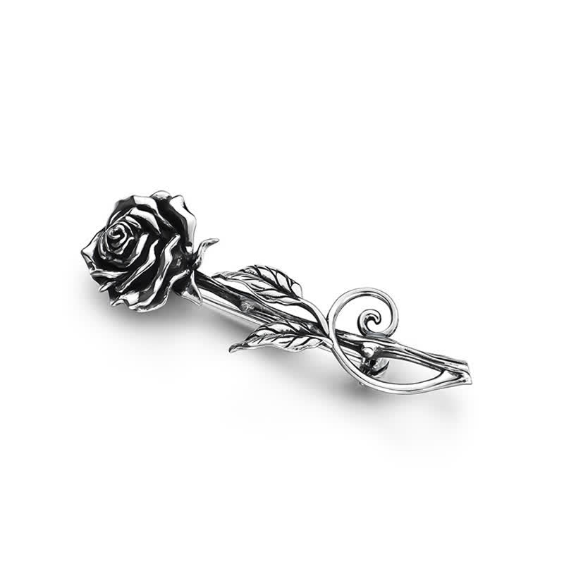 Men's Romantic Gentleman 3D Silver Rose Brooch - image 4