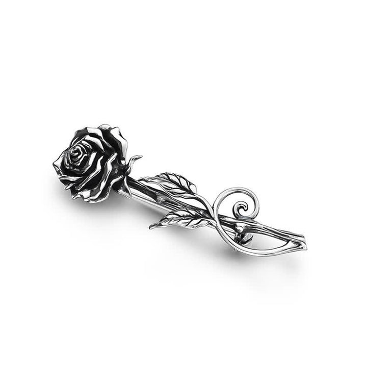 Men's Romantic Gentleman 3D Silver Rose Brooch - image 4