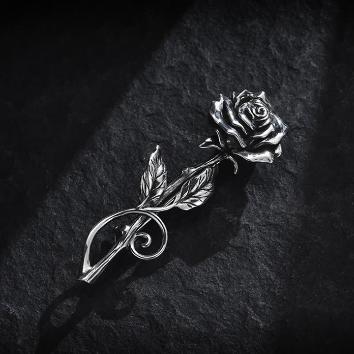 Men's Romantic Gentleman 3D Silver Rose Brooch - image 2