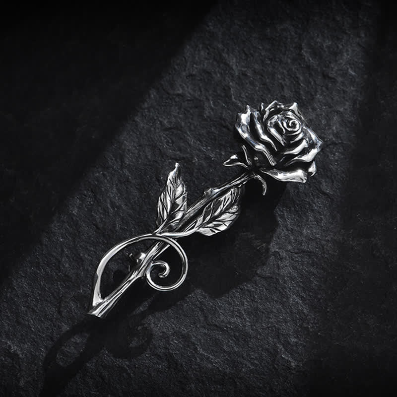 Men's Romantic Gentleman 3D Silver Rose Brooch - image 2