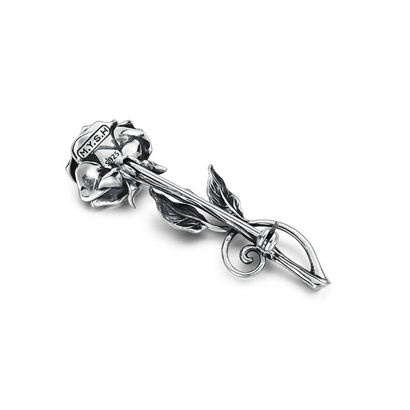 Men's Romantic Gentleman 3D Silver Rose Brooch - image 5