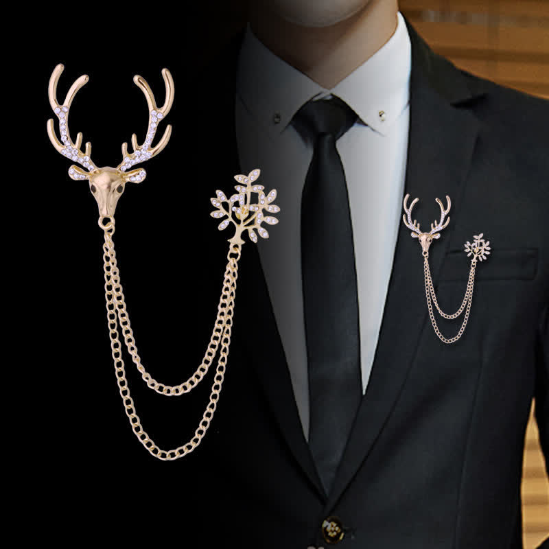 Men's Reindeer Double Chain Formal Suit Brooch - image 0