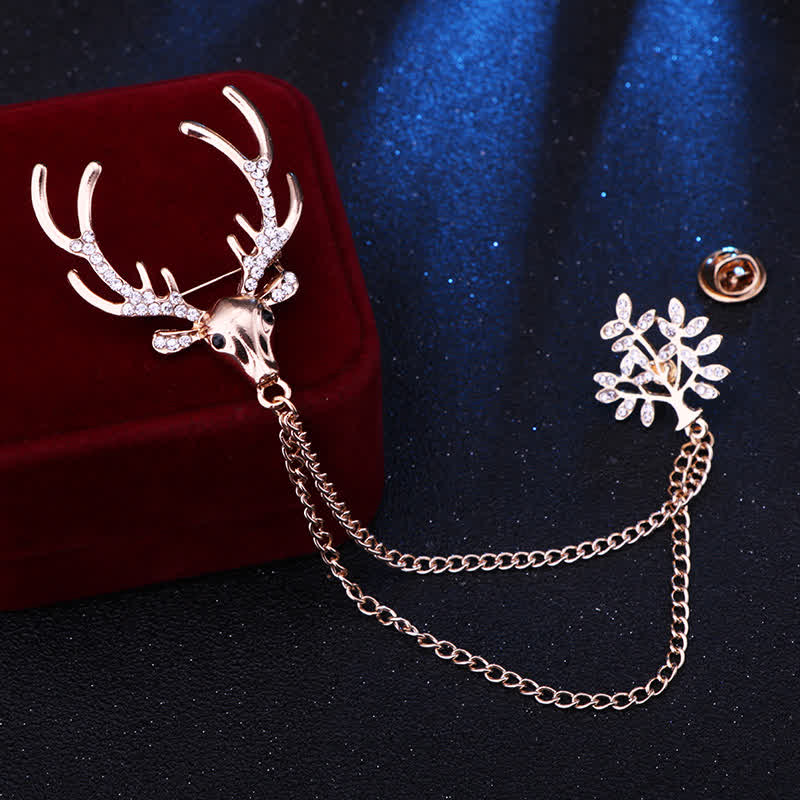 Men's Reindeer Double Chain Formal Suit Brooch - image 2