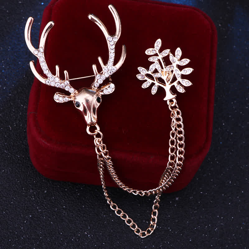 Men's Reindeer Double Chain Formal Suit Brooch - Gold - image 1