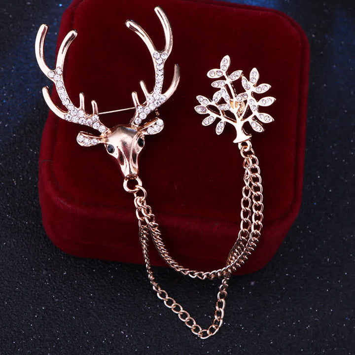 Men's Reindeer Double Chain Formal Suit Brooch - Gold - image 1