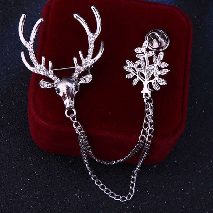 Men's Reindeer Double Chain Formal Suit Brooch - Silver - image 7